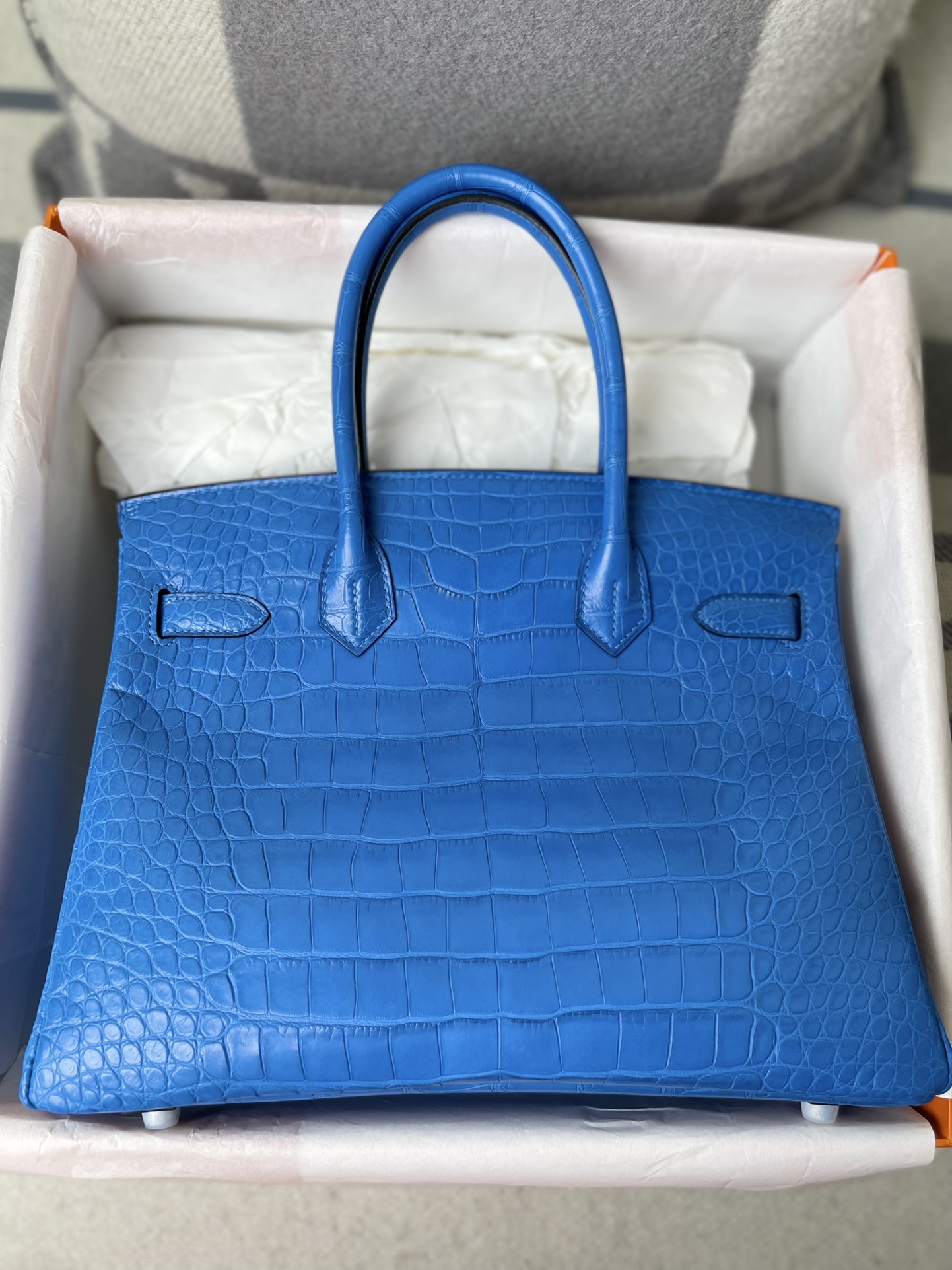 Hermes Birkin 30CM Handmade Bag In Blue Crocodile Niloticus Matte Skin